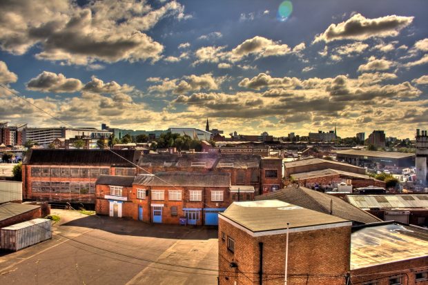 View of old industrial buildings in Leicester