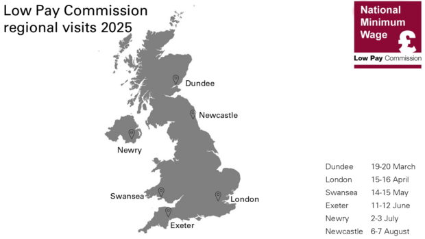 A map of the UK, with the locations of the LPC's visits marked.